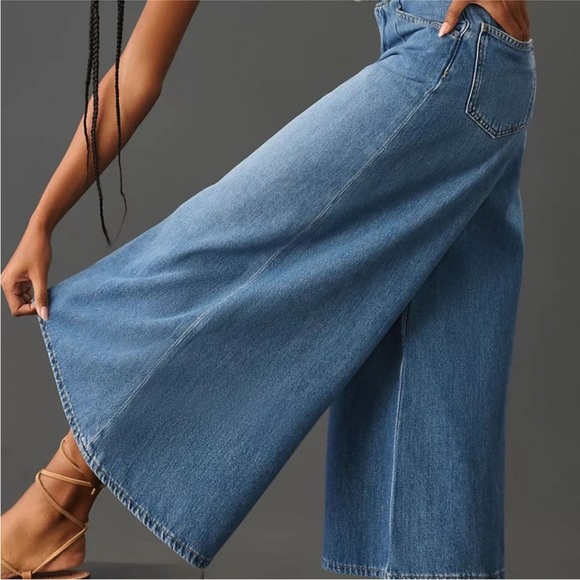 Anthropologie Pilcro wide leg jeans Corset High-Rise Crop Culotte Jeans - Picture 14 of 15